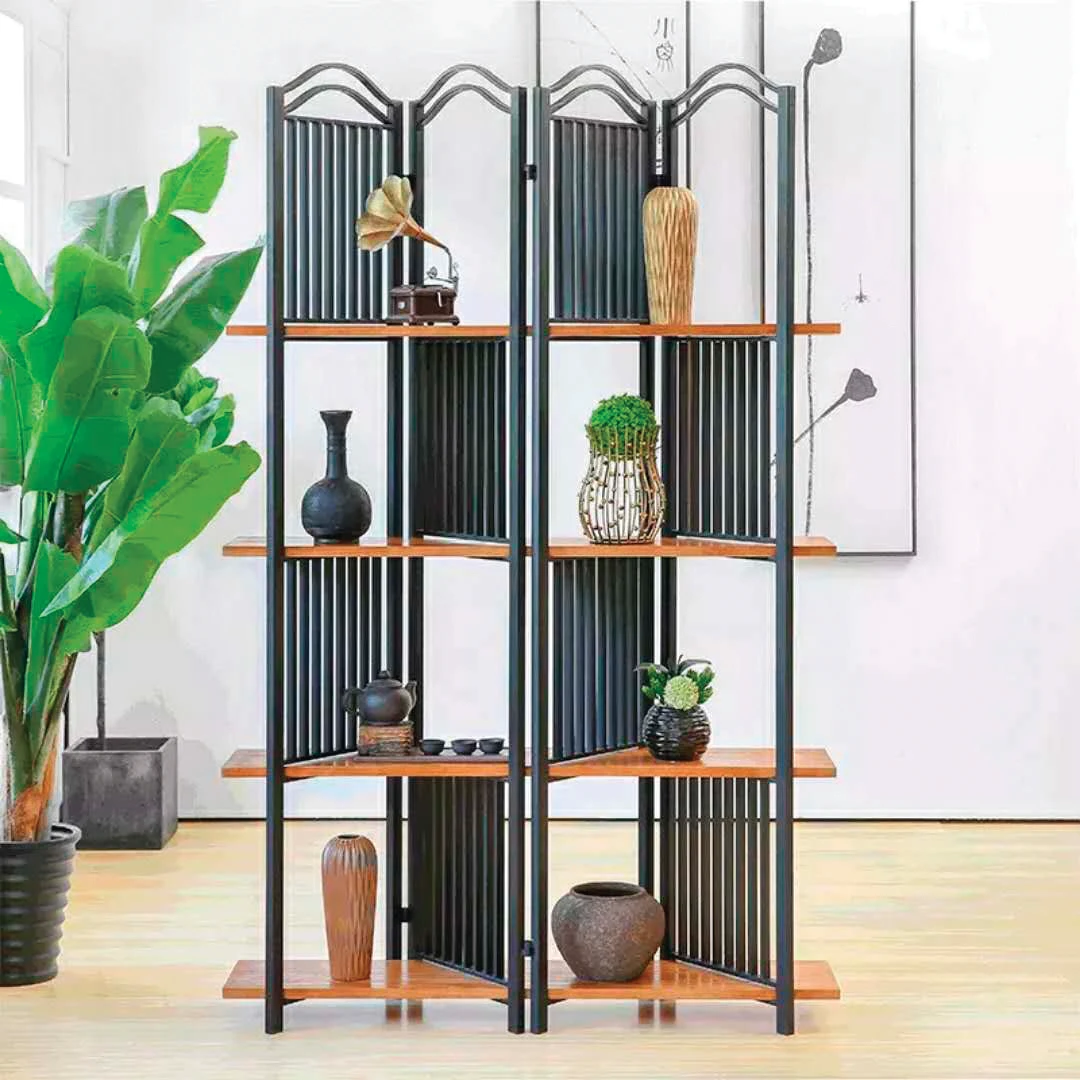 Iron coating storage living room decoration rack wooden shelf