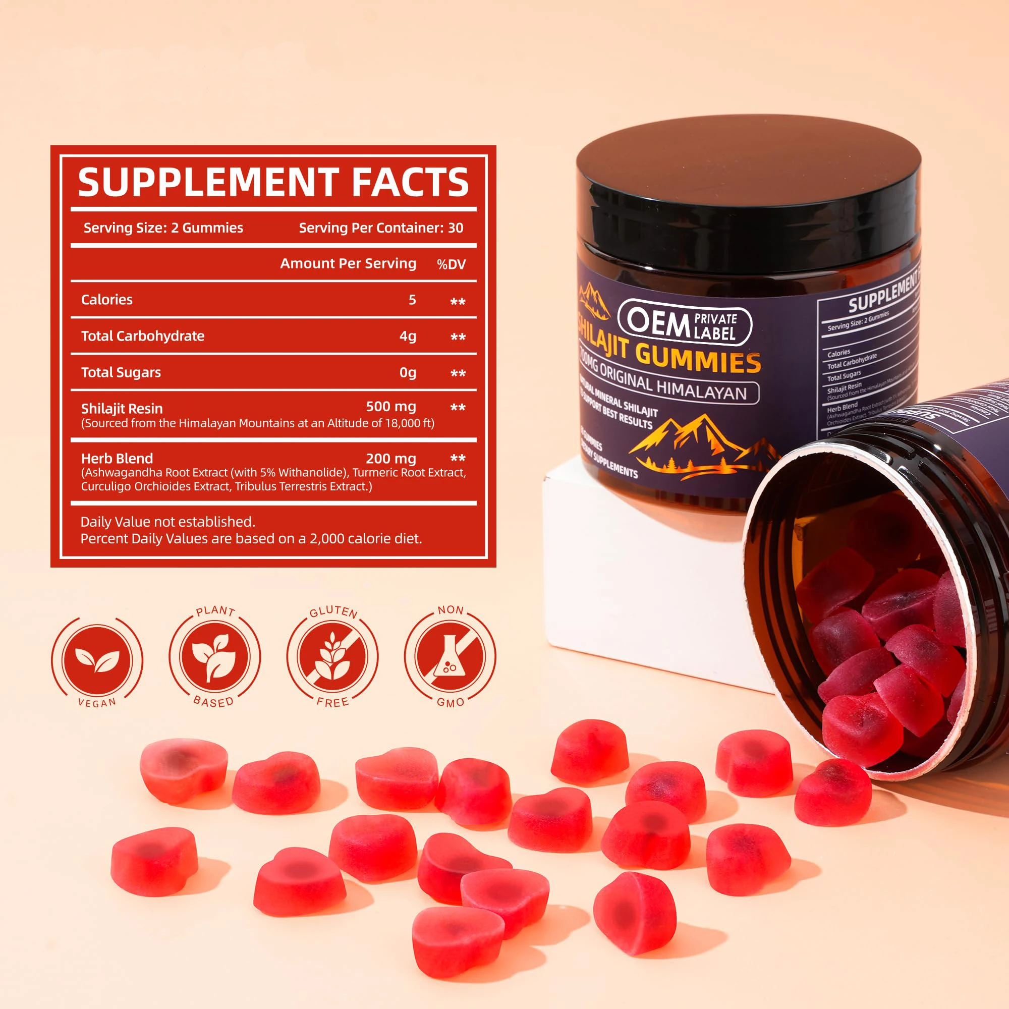 OEM Organic Pure Shilajit Resin Extract Gummies Himalayan Shilajit Vitamins Brain Supplement Nootropic Gummy