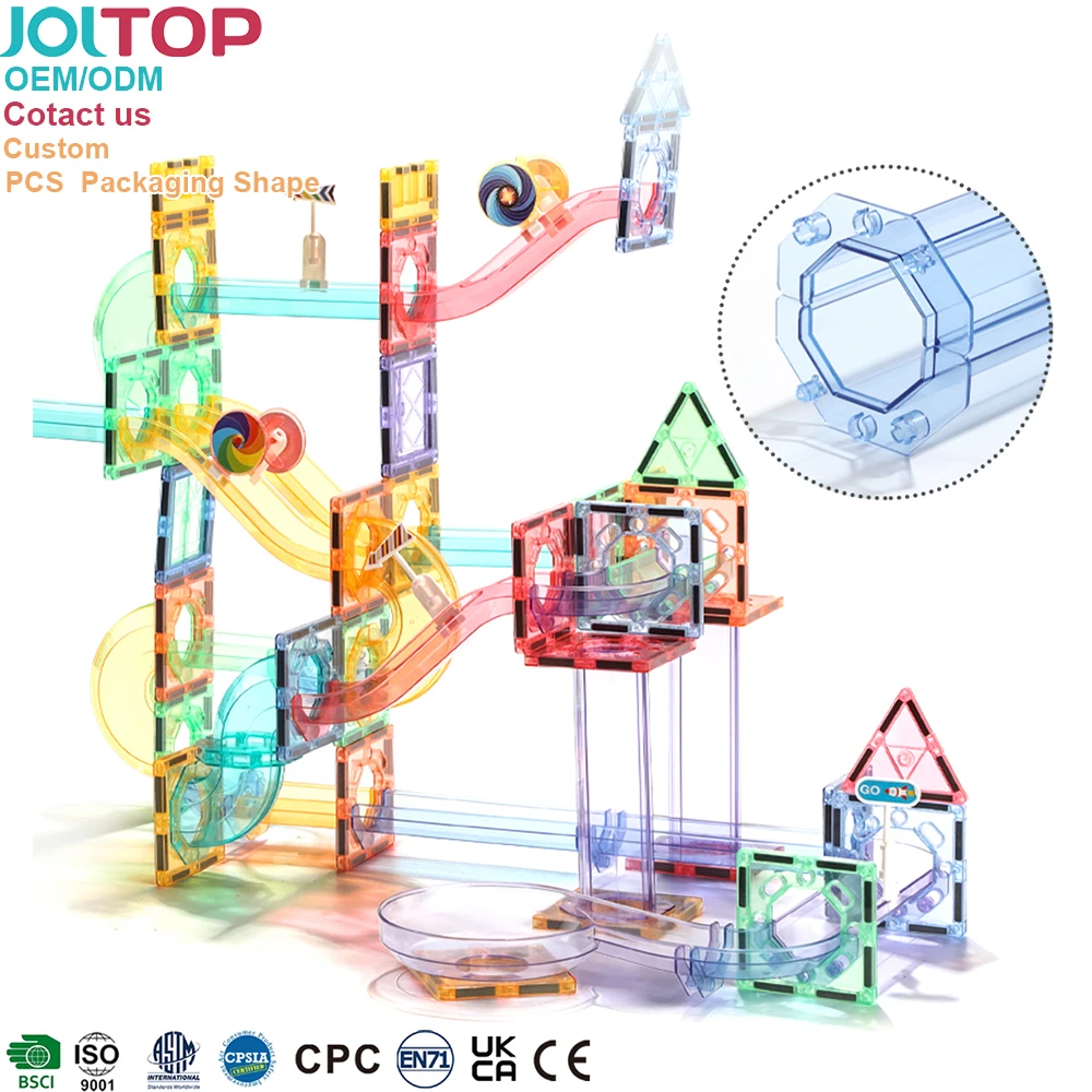 Hot Sale OEM ODM 208PCS Newly STEM Strong Magnetic Building Blocks Puzzle Magic Tile Tube Connecting Toy Marble Run Set For Kids