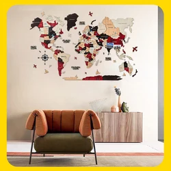 3D multicolored tourism map home deco national flag pushpin antique nordic wooden world map wall decoration art map puzzle
