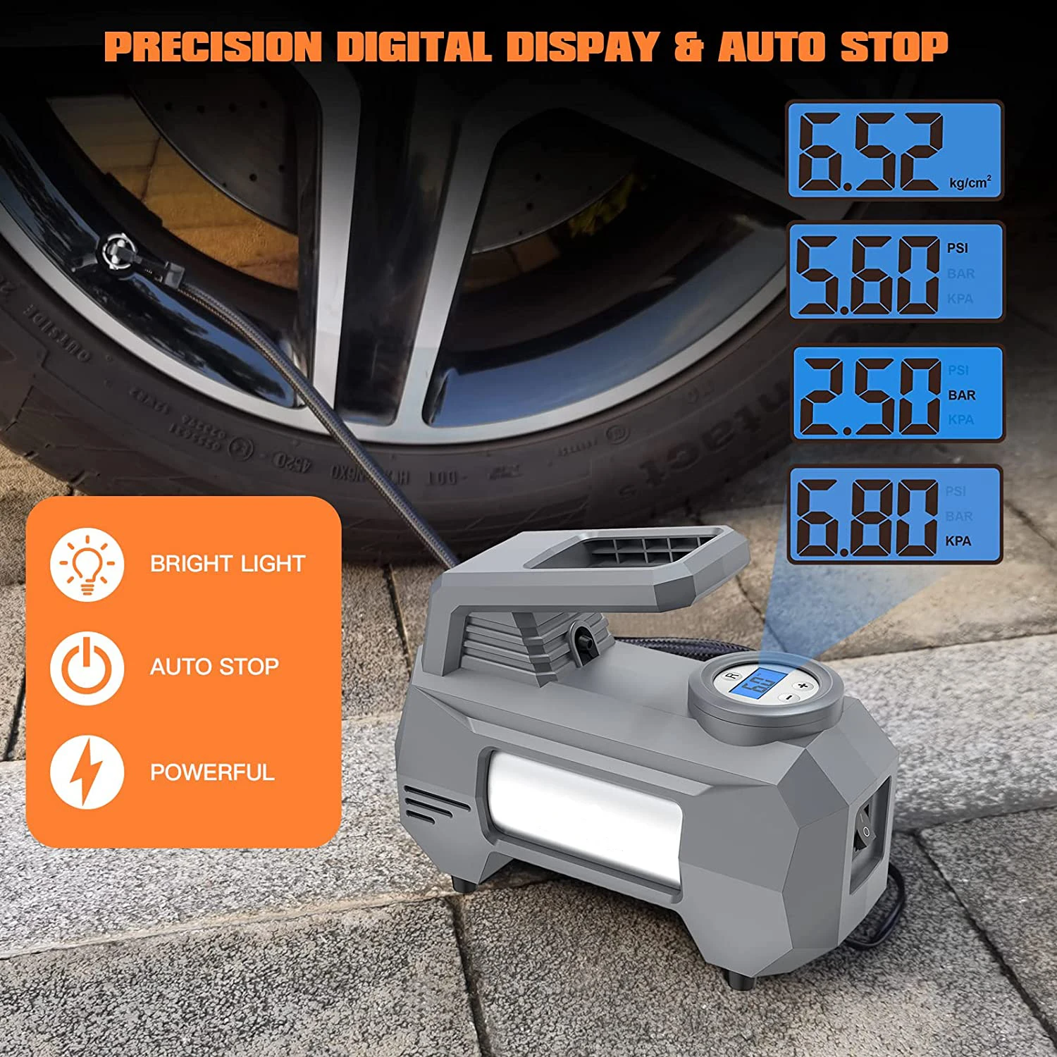 12V tyre inflator Air Pump Portable Car Air Compressor 150 PSI with Emergency LED Light for Car Motorcycle Bicycle