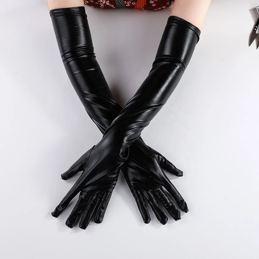 Dynamics women patent shiny party gloves women sexy long gold black gloves