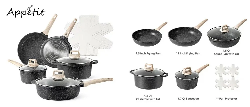 Cook Dinnerware Die Granite Nonstick Coating Inside of Pan Cooking Pot Cookware 8pieces Aluminium Granite Big Size Cookware Set