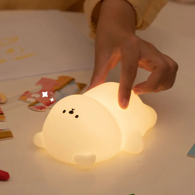 Bear Night Light LED Modern Design Cute Silicone Animal for Living Room with USB Rechargeable Battery 5V Emitted Colorful Switch