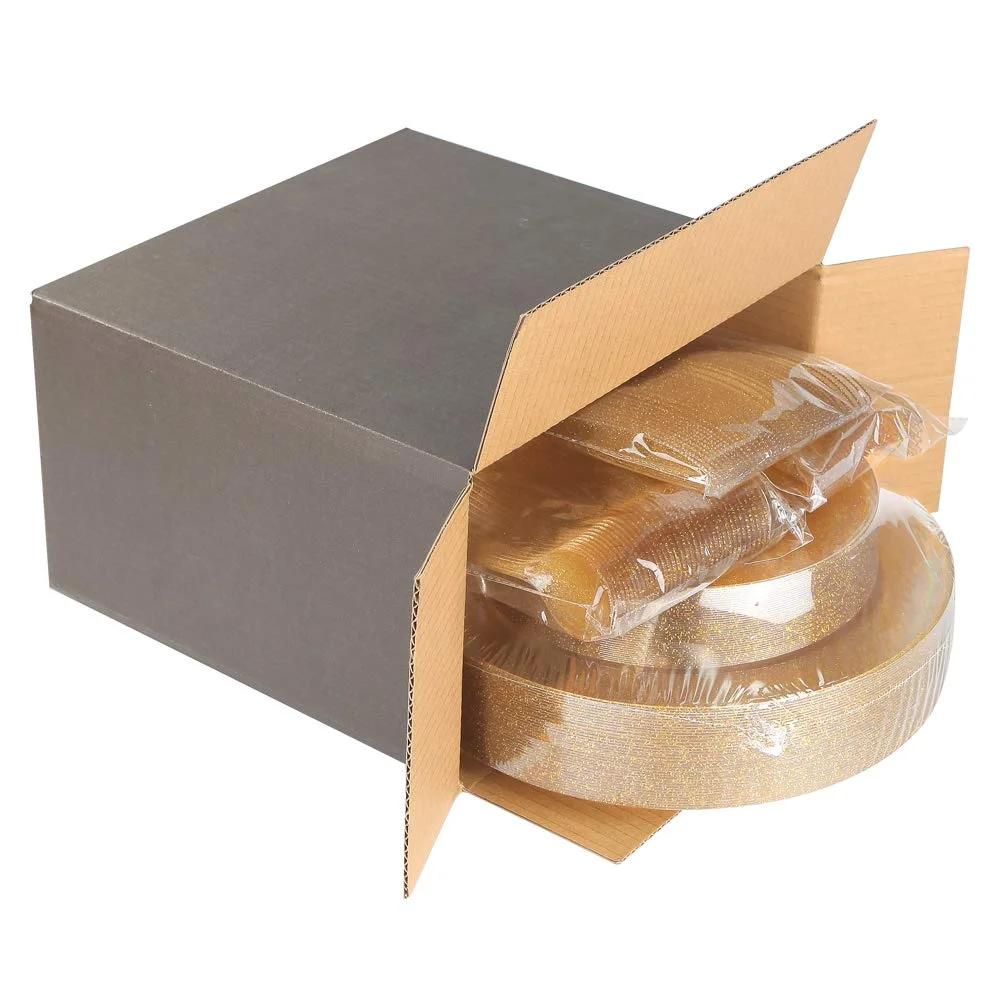 Gold Plates dinnerware set with Disposable Plastic Silverware,Gold Glitter Design Plastic Tableware sets