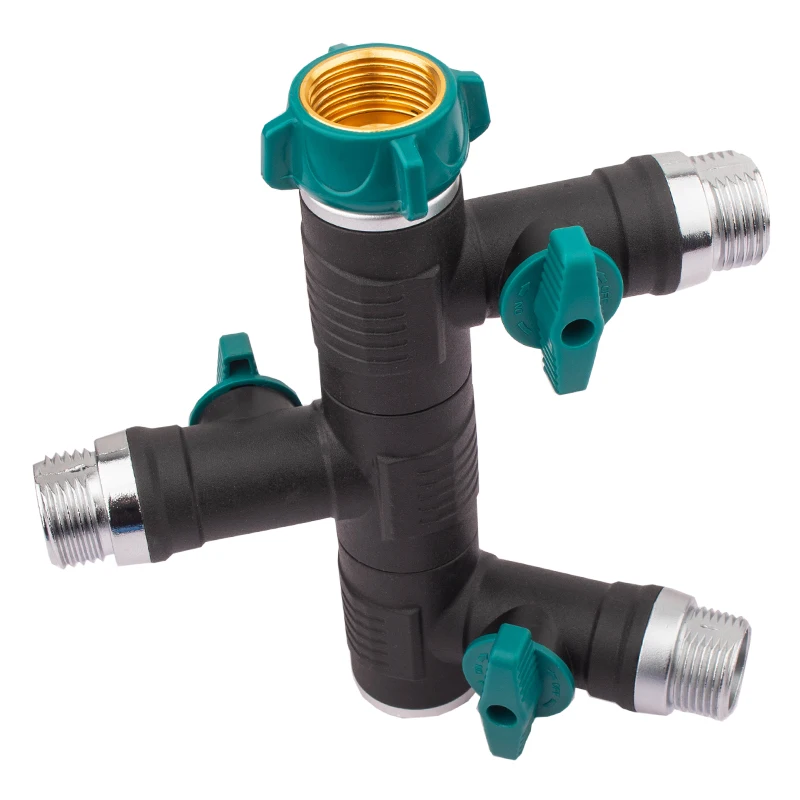 garden hose brass splitter connector Heavy Duty 3 Way 360-degree rotation  Outdoor Faucet  With Shut off metal Valve