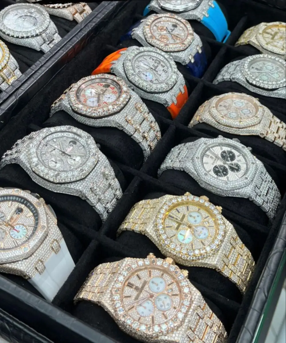 Custom VVS1 Moissanite Diamond Hip Hop Watches Automatic Handcrafted Mossanite Studded Stainless Steel belt Men Watches