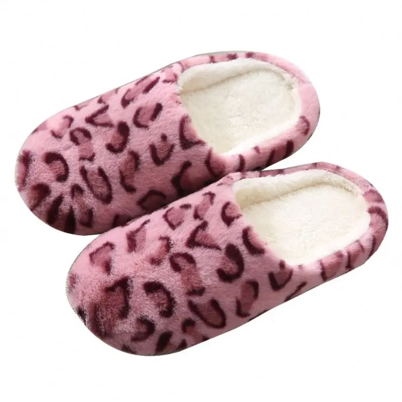 Rabbit Hair Leopard Pattern Indoor Silent Soft Sole Slippers for Home Wooden Floor Warming Thermal Cotton Slippers