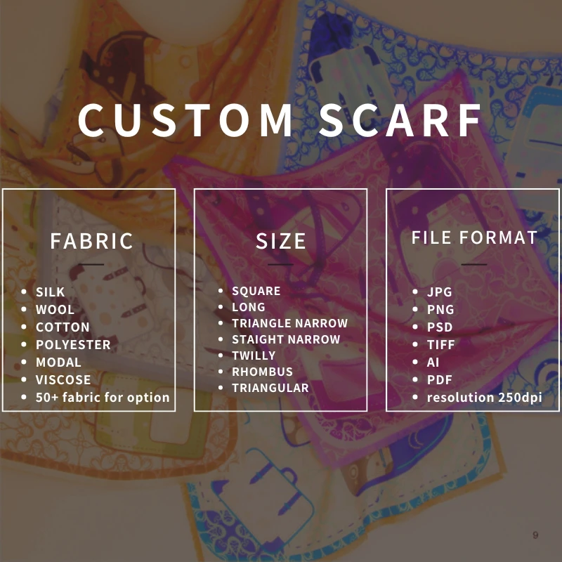 Custom Size Low Moq Square Luxury Silk Scarf Printing With Custom logo Design