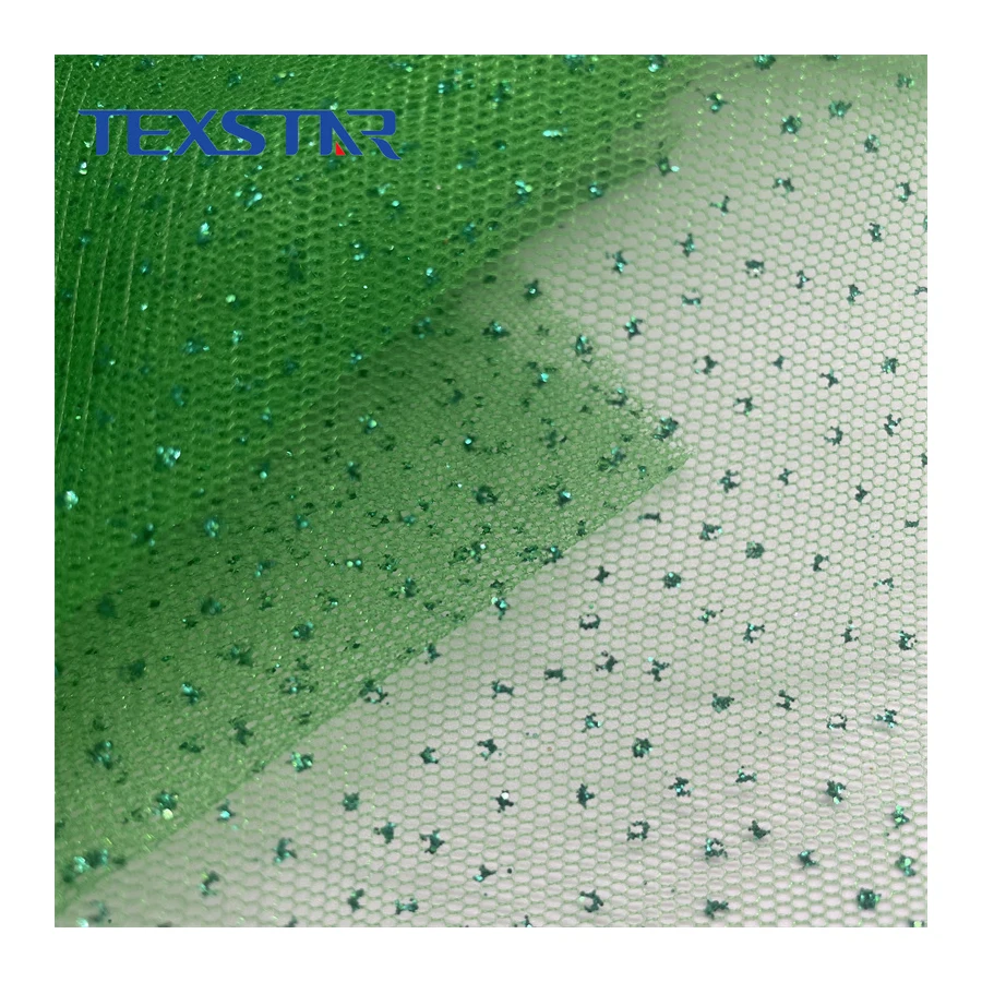 Shiny Polyester Tulle with Glitters Mesh Fabric for Wedding Dress