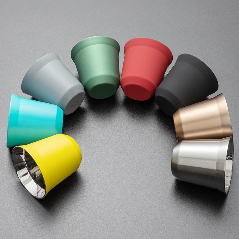 80ml Stainless Steel Espresso Cups Black More Color with Custom Logo Arabic Coffee Mug Double-Layer Heat Insulation