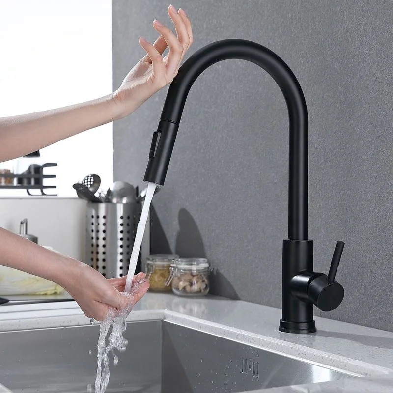 Gold Black Pull Out Water Tap 2 Functions Sprayer Touch Sensor Kitchen Faucet Stainless Steel Ceramic Hotel Modern Contemporary