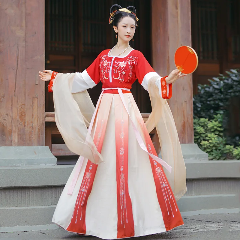 Ancient National Chinese Traditional Embroidered Flower Print Long Dress Women Hanfu (1600484327006)