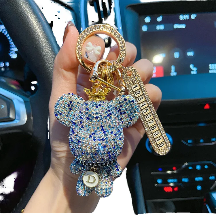 Cute Crystal Anti-Lose Teddy Bear Keychain with Rhinestone Wristlet Perfect Car Accessory and Gift Idea