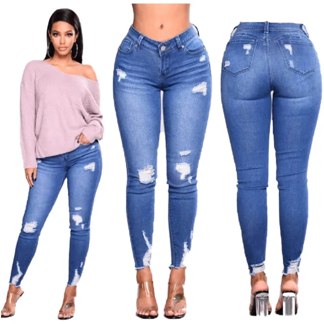 Wholesale High Quality Fashion Women Ripped Demin Jeans