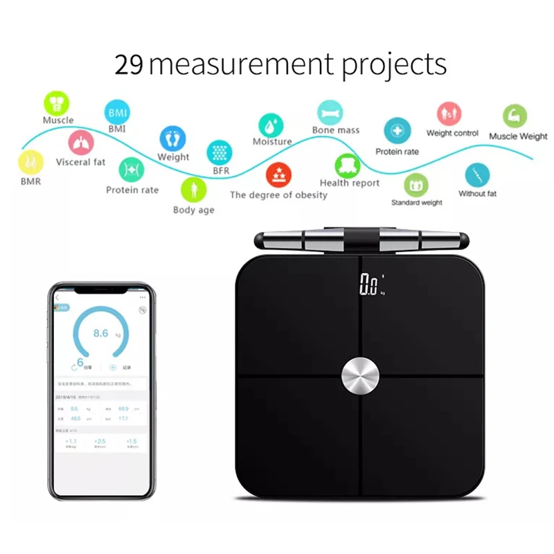 8 датчиков интеллектуальные электронные весы для баланса жира приложение электродов шкала измерения в организме анализатор
