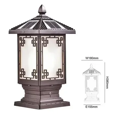 New chinese style stigma solar lights waterproof door post outdoor wall light villa gate garden pillar post door pier wall lamp