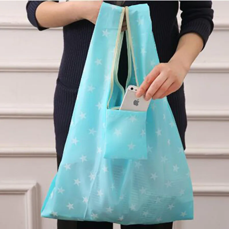 Printed Foldable Shopping Bag Folding Pouch Tote Handbag Oxford Cloth Portable Large Capacity Eco-Friendly Storage Bag