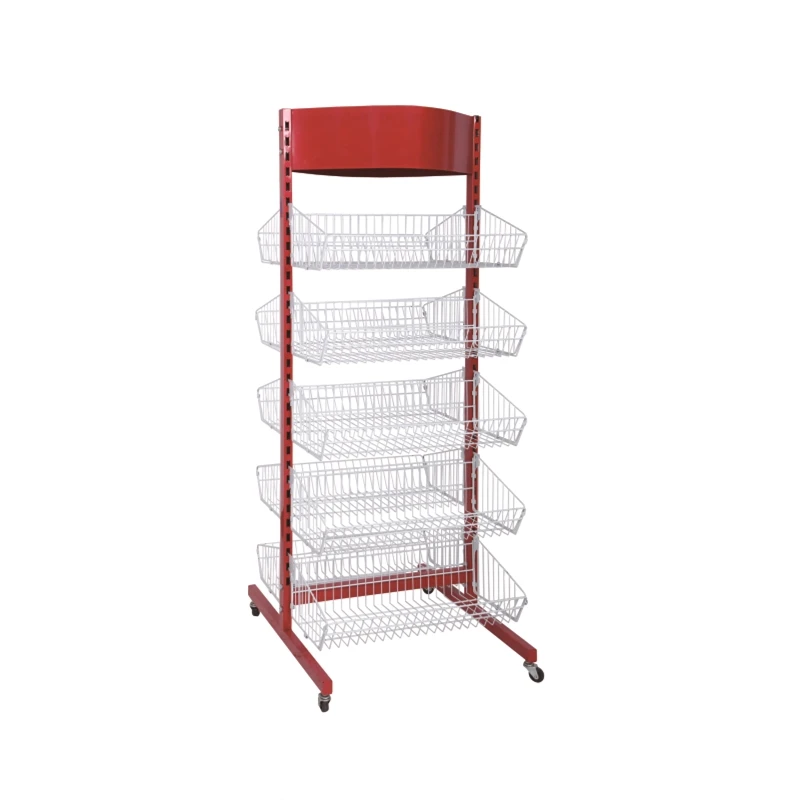 Retail 5 Layers Metal Hanging Basket Display Rack