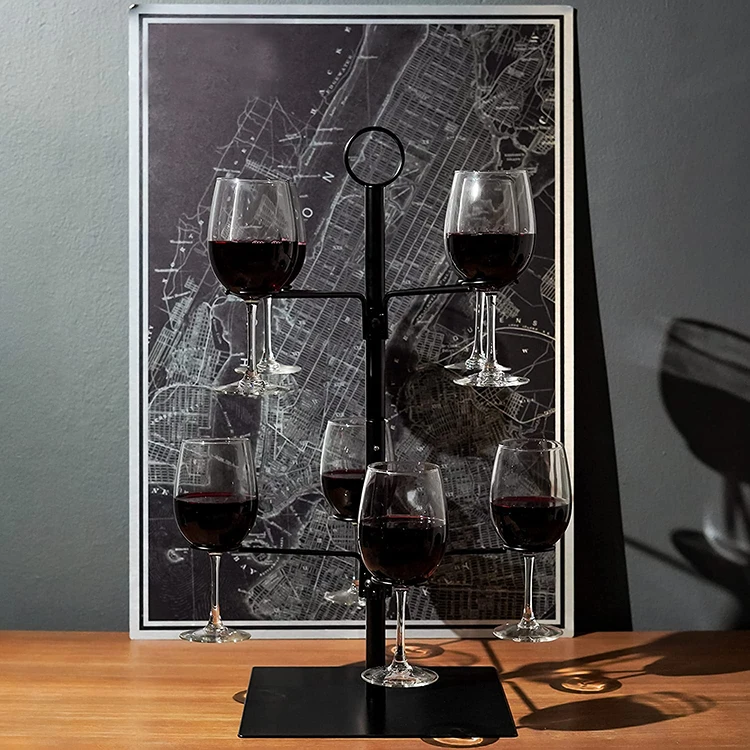 JH-Mech 8 Holders Tree Bar Cocktail Tree Display Stand for Wine Cocktails and Shot Glasses Black Metal Cocktail Tree Stand
