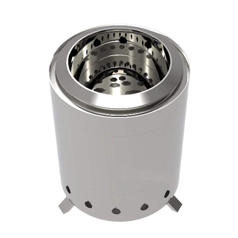 Portable Stainless Steel Outdoor Camping Wood Burning Stove round BBQ Fire Pit Smokeless for Wild Camping Wilderness Adventures