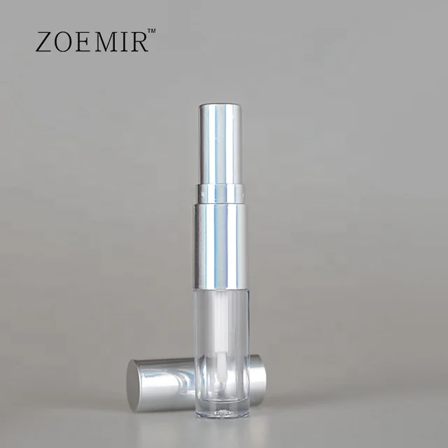 Dual lipstick lip gloss bottle,Holographic dual ended sponge applicator lip gloss,lip liner and lip gloss double sided