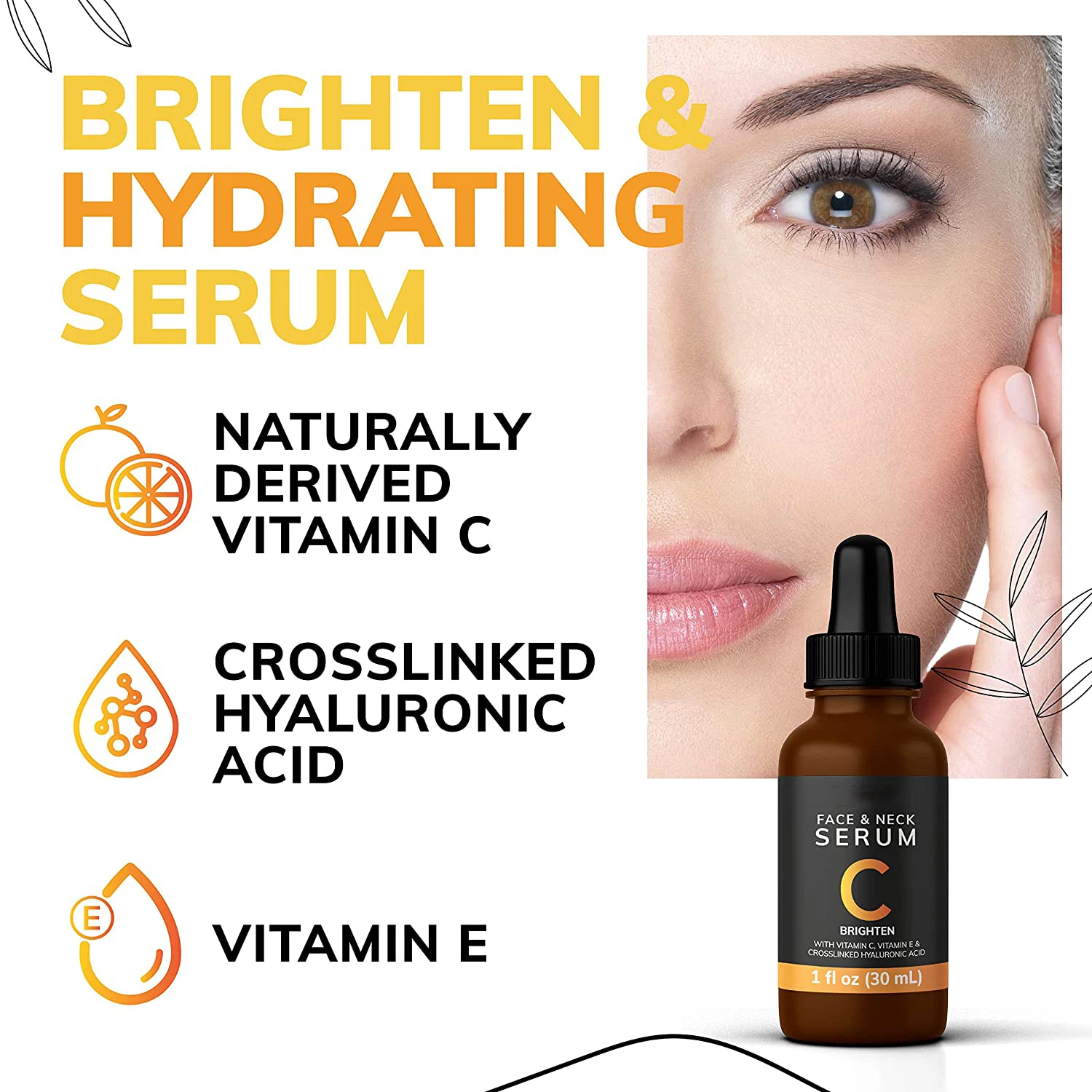 Private Label 95% Natural Ingredients Hyaluronic Acid + Vitamin Serum Brightening Vitamina C para la cara Vitamin C Serum