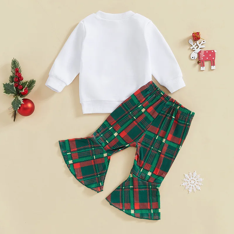 2024 оптовая продажа бутик комплект одежды для девочек толстовка топ и расклешенные штаны с надписью на Рождество одежда