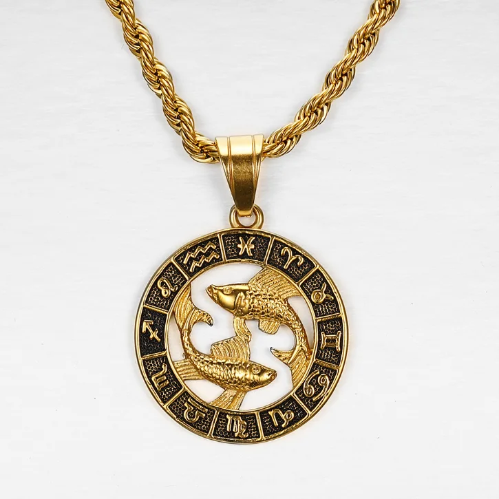 Ожерелье «сделай сам» из титановой стали и золота 18 карат, ретро кулон с рельефным знаком зодиака, ювелирные изделия