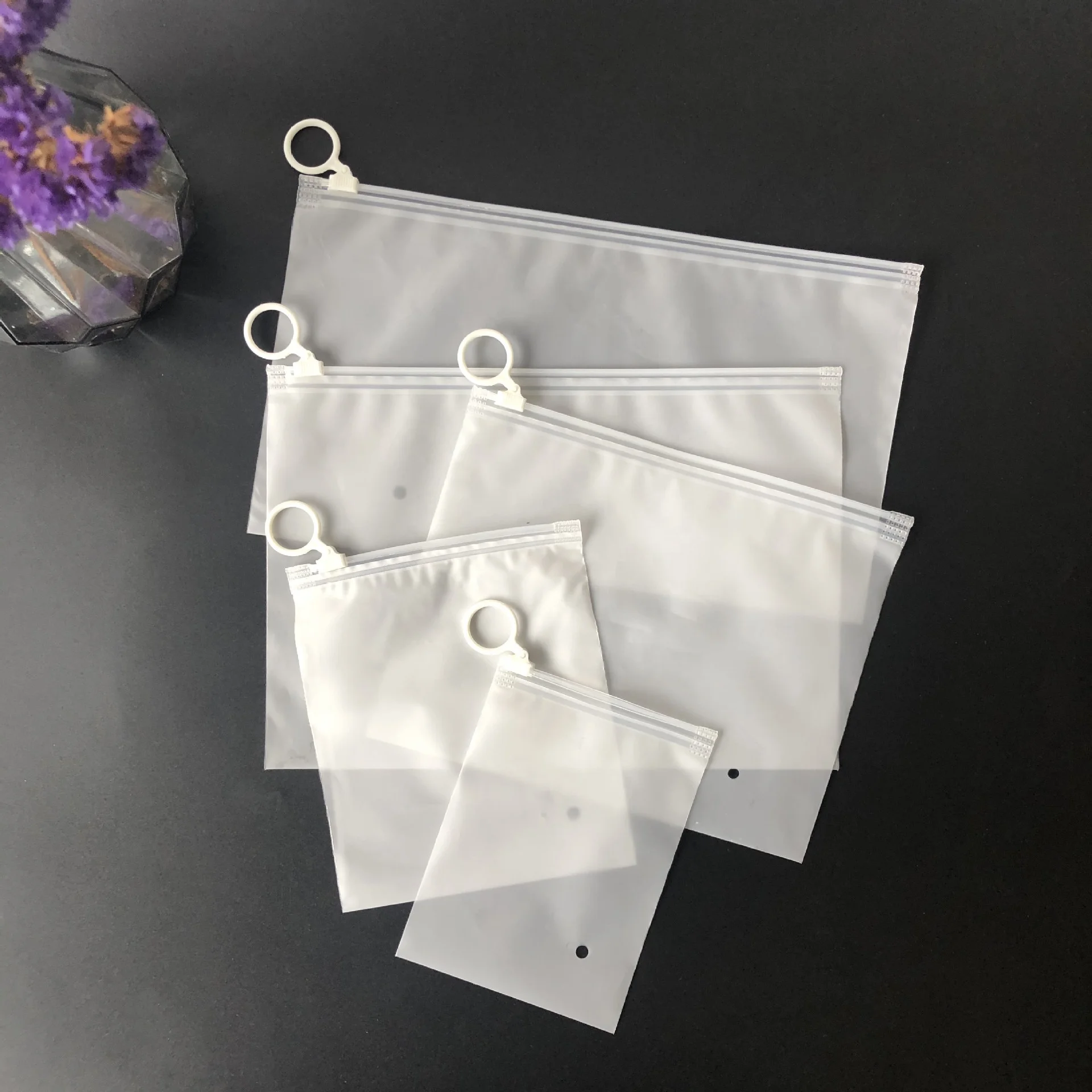 Wholesale high quality waterproof small pvc frosted zipper bag with pull ring