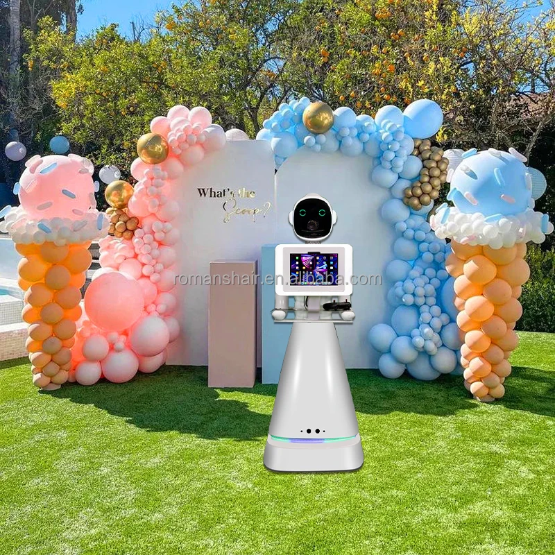 2024 automatic controllable photo booth rover robot photo robot wireless automatic rotating selfie robot flight case for party