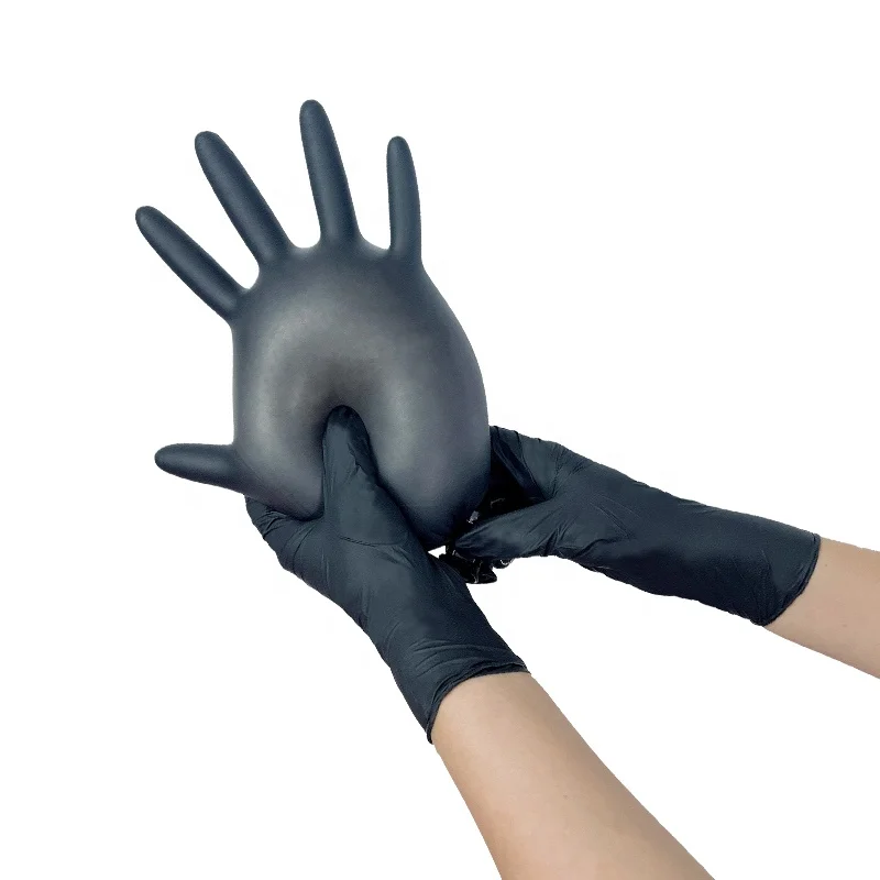 PRI cheap CE certificated 9 inch long cuff examination black nitrile powder free disposable gloves