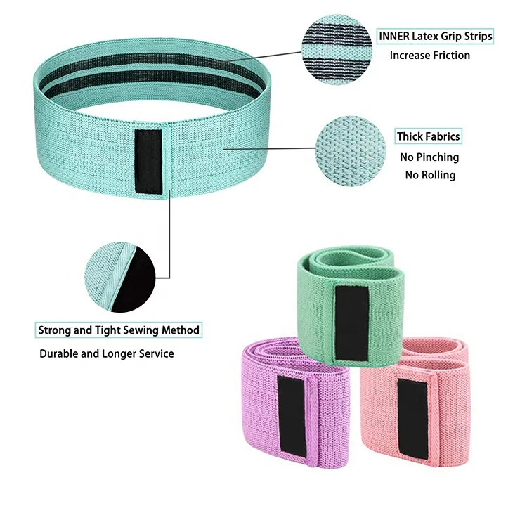 Customized logo stretch yoga sports exercise band fabric resistance band and booty bands of 3 levels