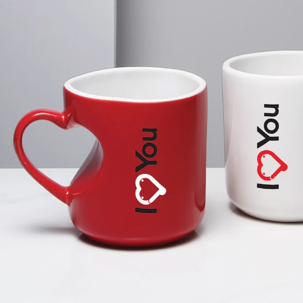 supplier  Customizable LOGO ceramic  Mug custom coffee ceramic mug with Heart-shaped handle