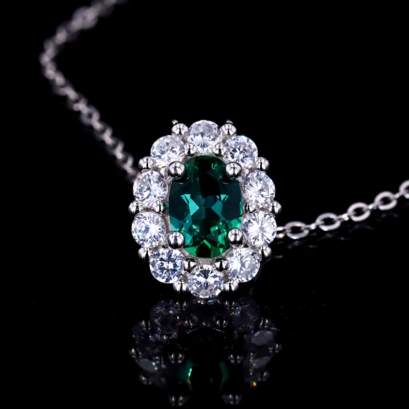 
5x7mm Oval Shape Lab Emerald Gemstone 925 Silver Necklace Pendant Wholesale 