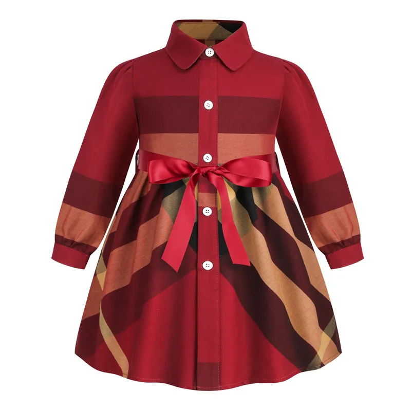 Winter Beautiful Casual Little Girls Kids Polo Collar Long Sleeves Plain Luxury Clothes Toddler Clothing Dresses Baby Girls