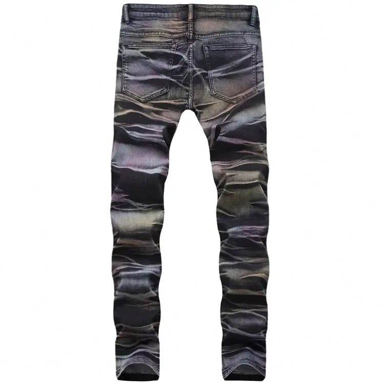 2021 Autumn HIP HOP STREET Jeans Men Classic High Quality Multicolour PRINTED Ribbed Panel Slim Fit Straight Denim Jeans PANT