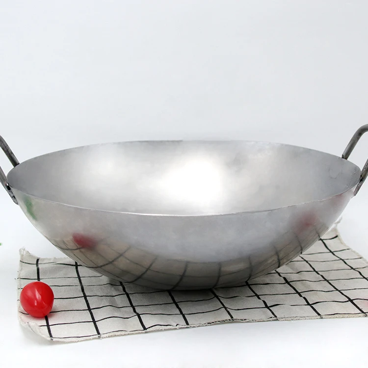China Restaurant Double Ear Chef Fry Wok Gas Cooker Traditional Pot With Binaural Iron Non Coating