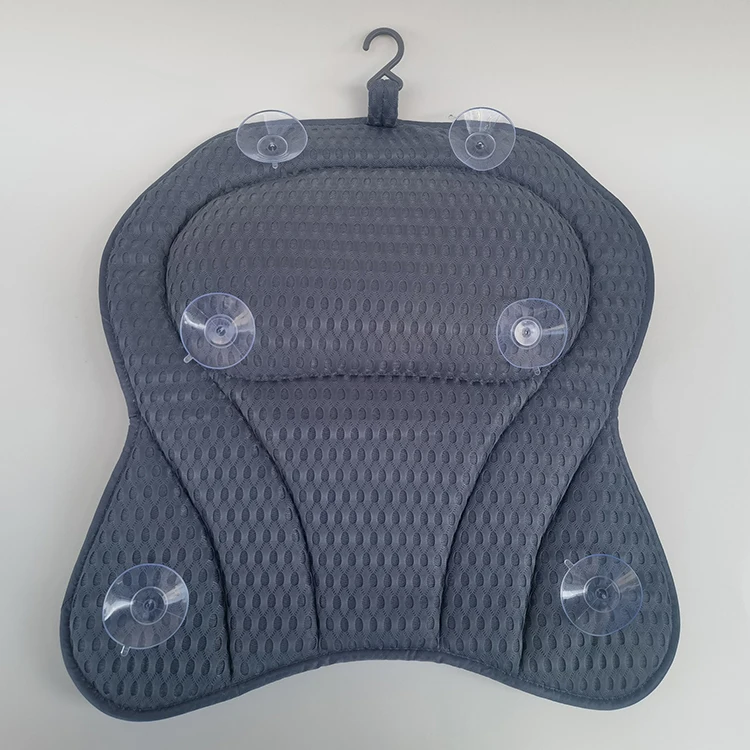 Custom logo bathroom fashion Breathable 3D mesh fabric PVC sucker spa bath tub other function bathtub pillows for tub with hook