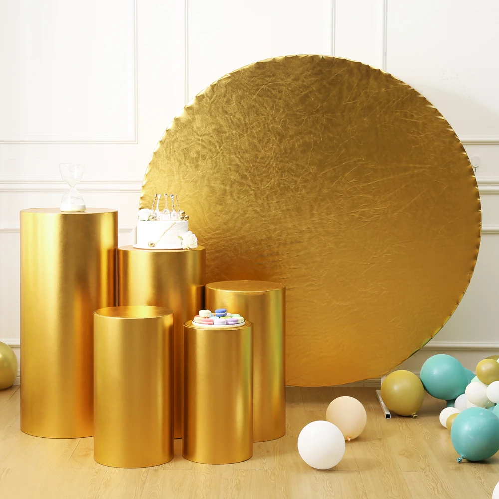 Bright Golden Acrylic Stand Cake Dessert Round Table Cover Cylinder Pedestals Stand Tablecloth For Wedding Party