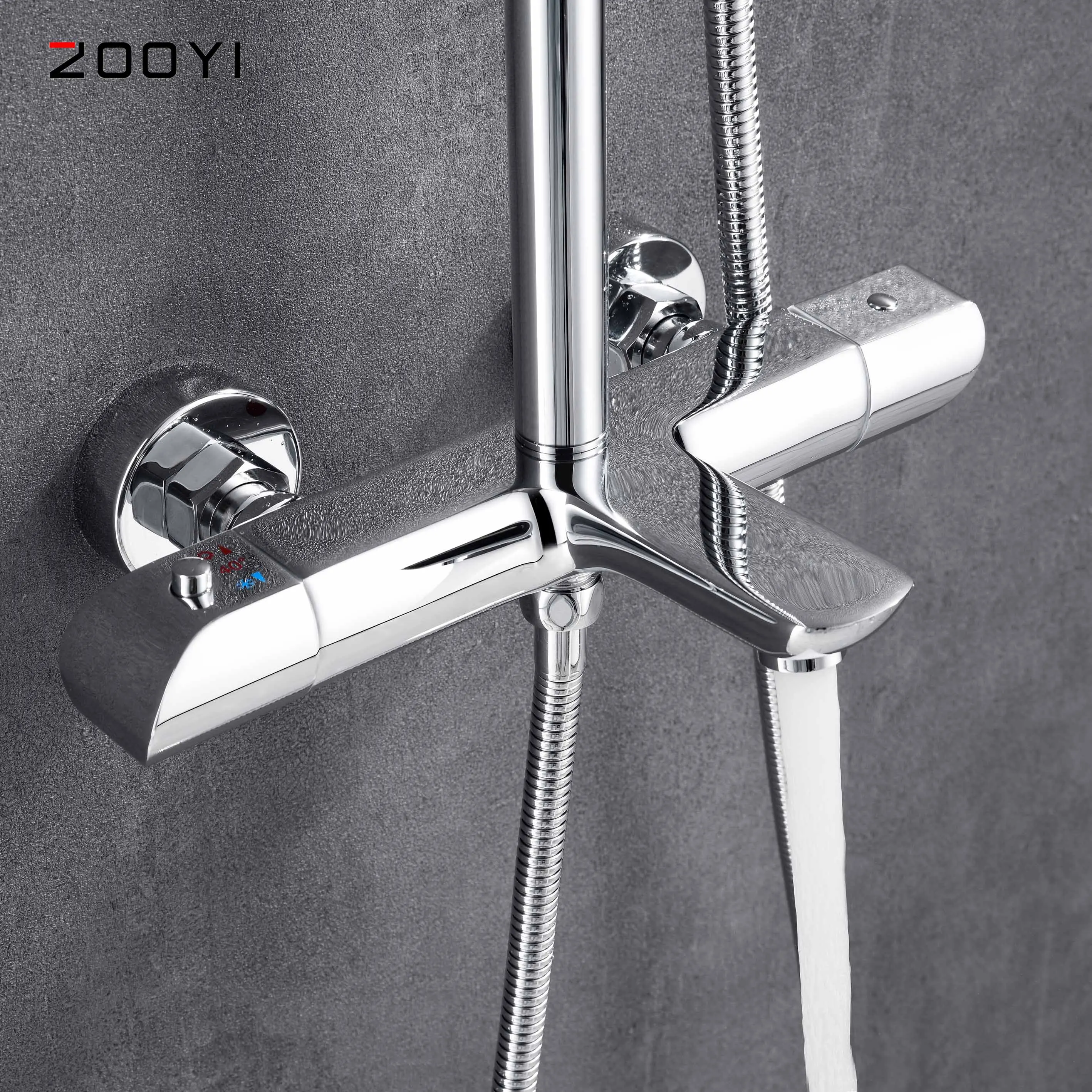 ZOOYI производитель ABS насадка для душа настенное крепление Латунь Три функции ванной термостатический смеситель набор