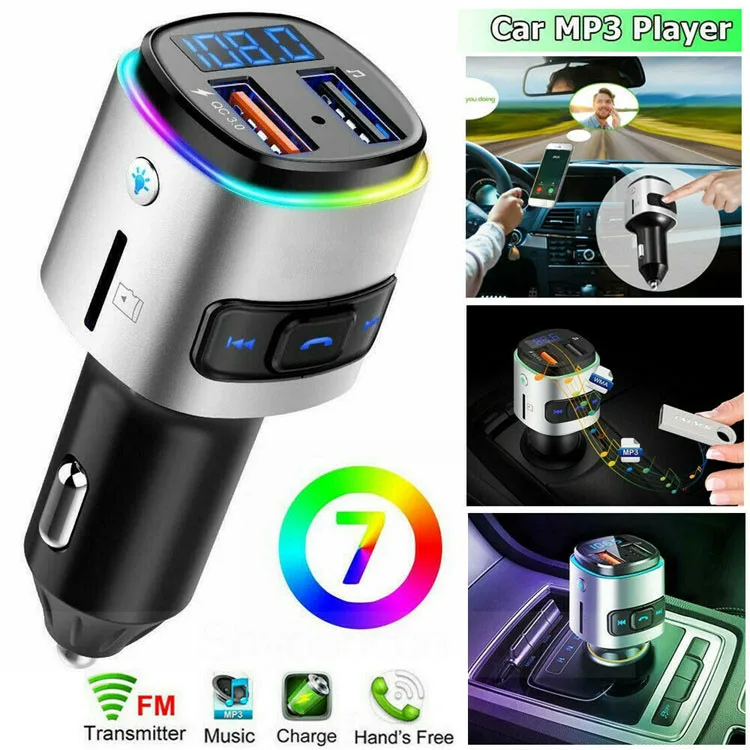 Wireless -Compatible USB Car Charger Fm Transmitter Hands-Free Calling Dual USB Port  QC3.0 Fast Charging