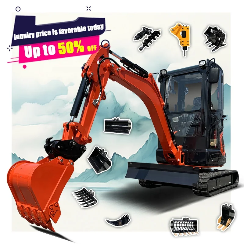 FREE SHIPPING Strong Power Excavator with Swing Boom Adjustable Tracks Earth-moving Machinery mini excavator 2 ton