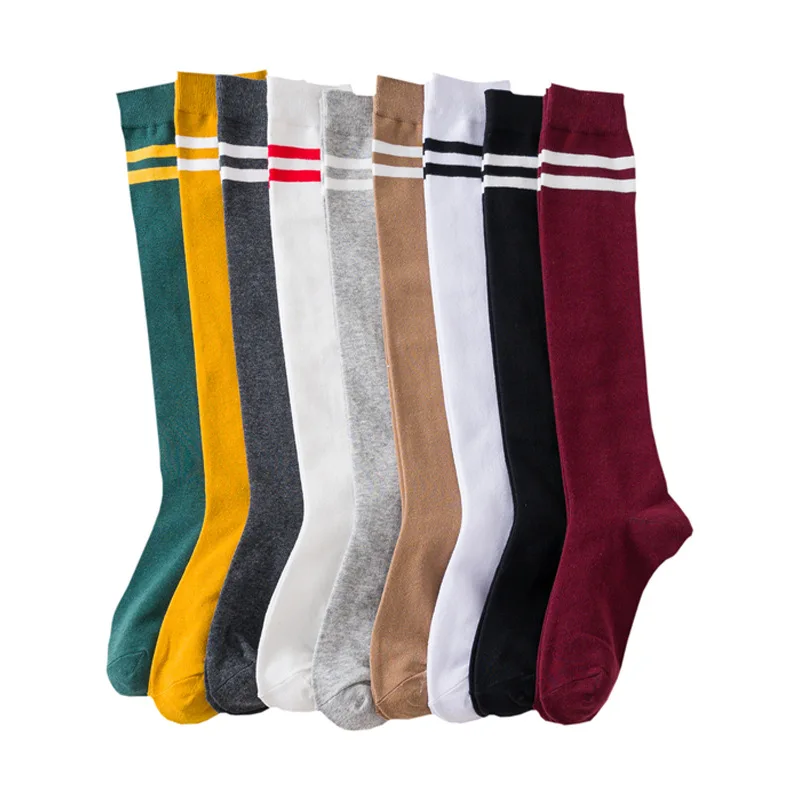 Носки женские хлопковые до колен, под заказ, длинные пикантные полосатые До Колена Для Женщин и школьниц, белые черные