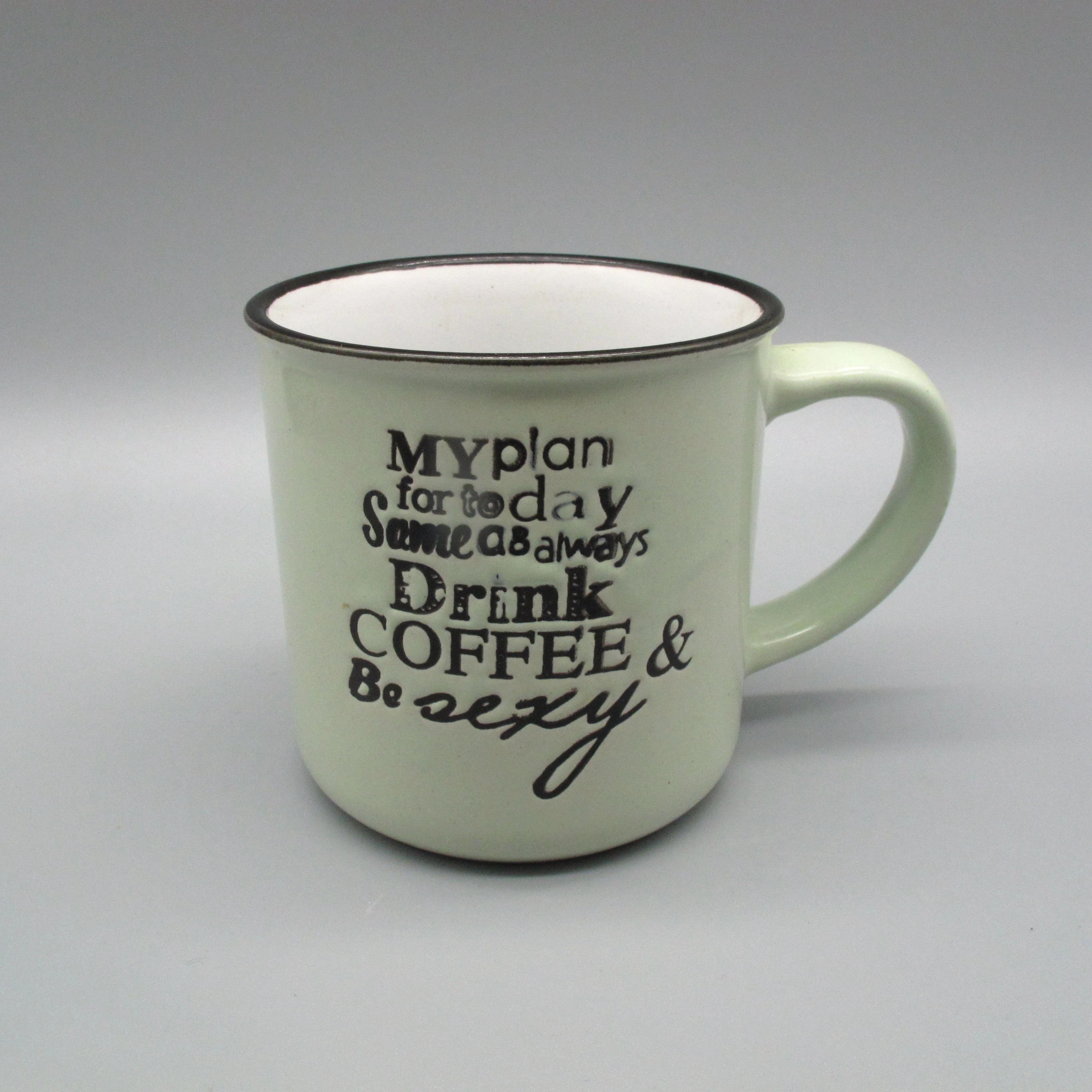 Custom printing Red and green Glaze Hand Printing Ceramic Enamel Mug For Afternoon Tea