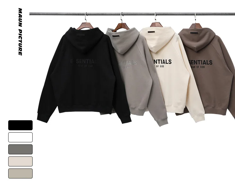 High Street FEAR OF GOD ESSENTIALS New Double-line FOG Sweater Coat Trendy Logo Reflective Letters Loose Fashion Hoodies