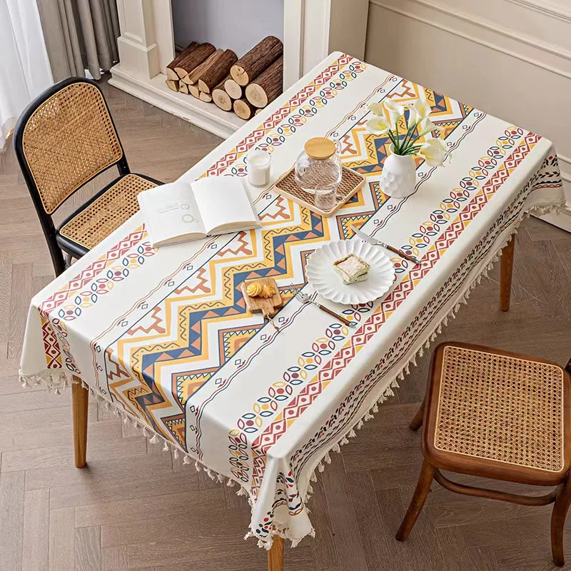 Bohemian tablecloth cotton linen washless cloth art ethnic style rectangular fringe dinner guest house tablecloth