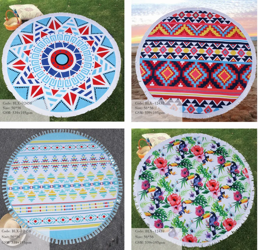 Custom Printed High Quality Microfiber Round Beach Towel flamingos pattern beach towels fast dry Microfiber gym sport Towel