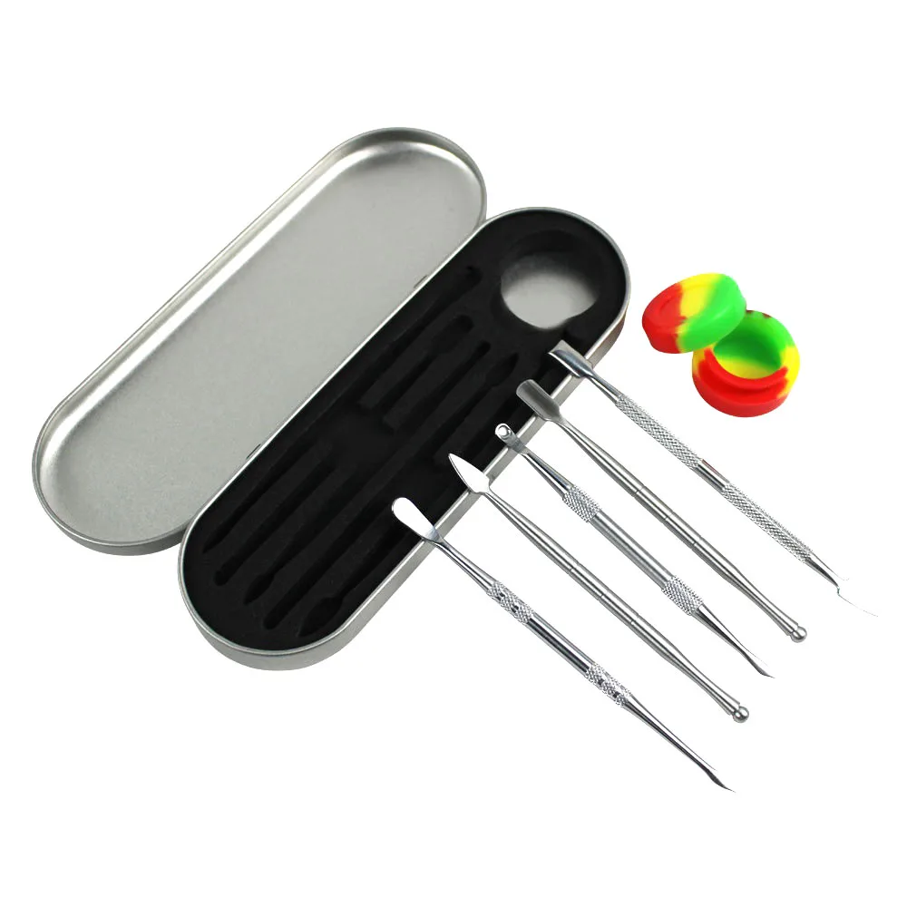  6PCS Wax Carving Tools Stainless Steel Sculpting Tool Spoon With Silicone Jar Containers 5ml and Protective Metal Carrying