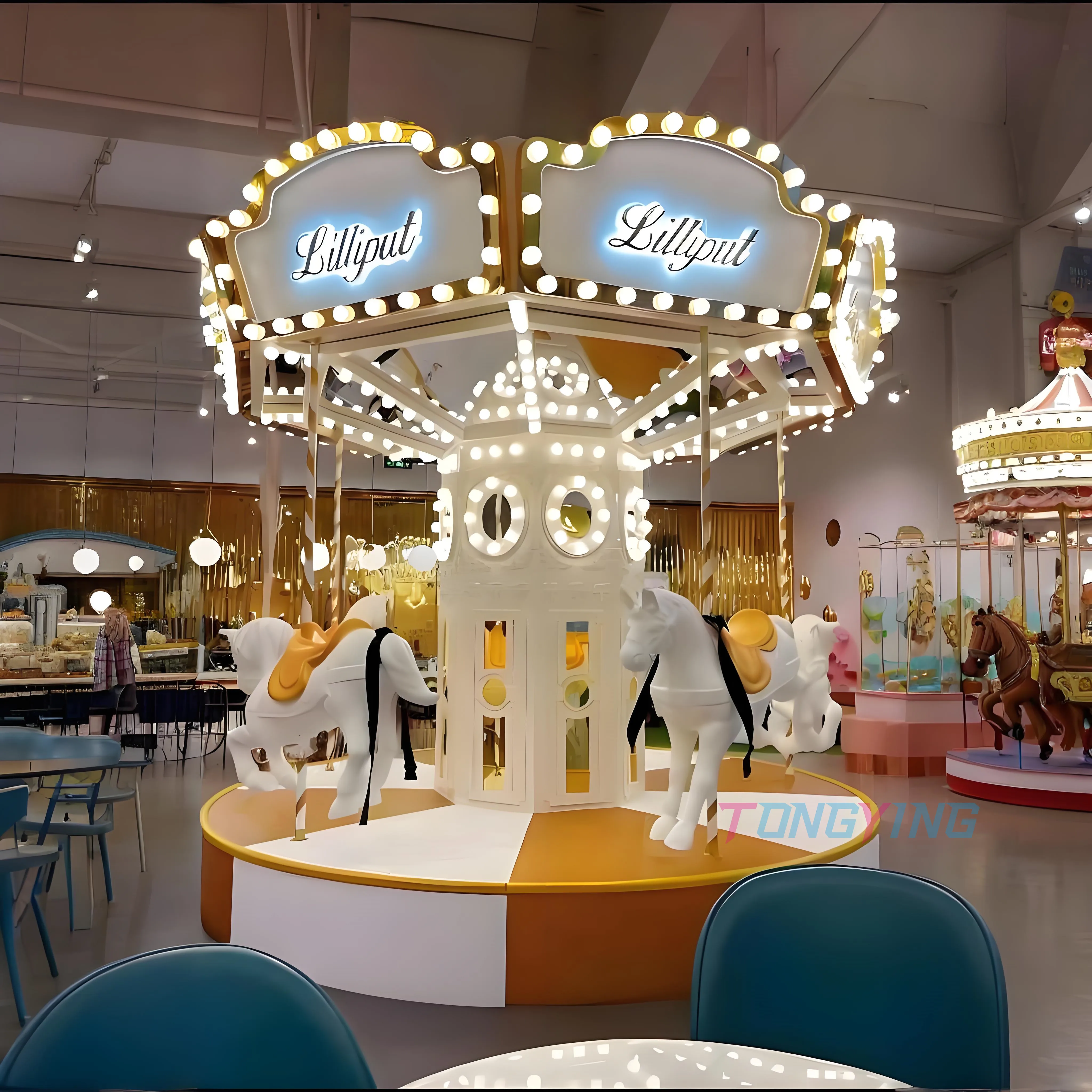 Restaurant decorate mini carousel children play ride toys attraction funfair merry go round horse carousel for children